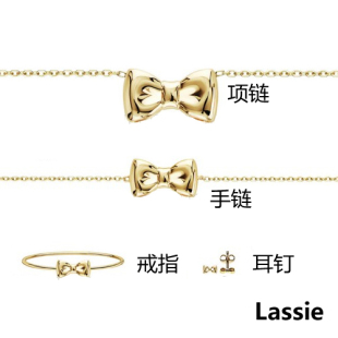  jessie shan蝴蝶结SWEET 可爱 925纯银镀金项链耳钉戒指手链套系