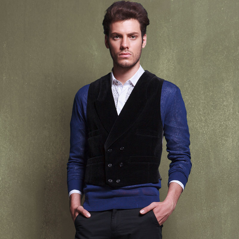 斯波帝卡 双排扣特色翻领<em>正装马甲</em> 前后撞色商