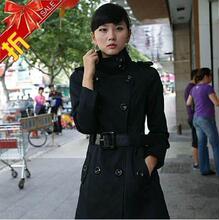 爆款2010秋装外套大码韩版立翻两用领修身黑色风衣包邮送皮带