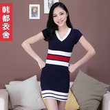 韩都衣舍正品牌女装折扣店2012夏季新款淑女气质条纹修身连衣裙子