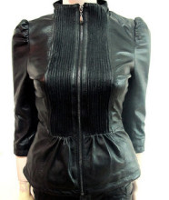 非VERO MODA 新款女士羊皮真皮泡泡袖皮衣外套312110001 010