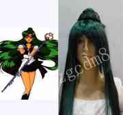 美少女战士系列冥王星绿黑混丝100cm1米cosplay假发