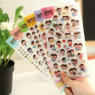 韩国童真年代 可爱日记本贴纸 情侣贴纸PVC透明相册装饰贴 6张入