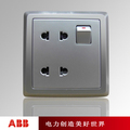 ABB开关插座面板ABB插座/德逸银色 二位/四孔带开关AE222-S