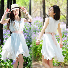 淘宝网2012夏装新品 女装大摆无袖白色仙女 雪纺连衣裙 夏季新款1732