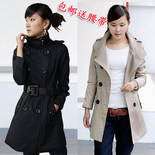 2011春装新款 韩版显瘦修身女装长款OL纯色外套 风衣 特价包邮