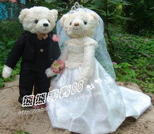 泡沫之夏情侣熊车头(熊车头，)公仔婚纱，泰迪熊结婚熊宫熊结婚礼物