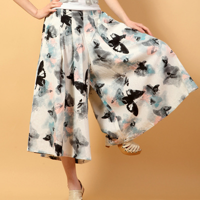 蝶之恋!女士亚麻棉麻夏季清新宽松中高腰大脚