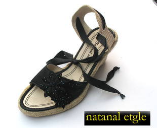 真皮材料[绸面坡跟鞋]◥两皇冠◤/natanal/外贸出口美国，很休闲