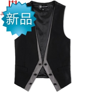  JV杰尼梵卡正品 男假两件西服马甲 韩版修身时尚男式黑色马甲