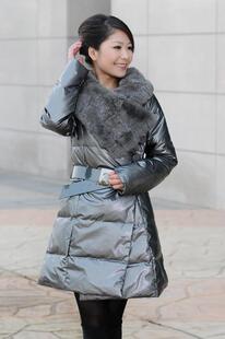 反季特价包邮 时尚大气专柜羽绒服正品 皮草毛领大翻领长款亮面