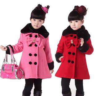  新款韩版童装女童秋装冬装 中童大童儿童风衣 圈圈呢大衣外套