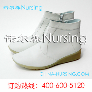 诺尔森真皮护士鞋635白色软牛皮鞋牛筋底坡跟舒适女鞋棉鞋休闲鞋