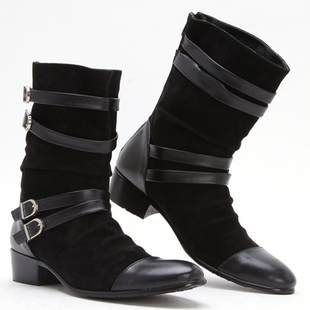  韩版潮流磨砂皮户外靴子英伦时尚内增高男靴个性潮男靴高帮军靴