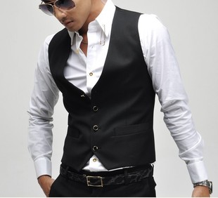  新款韩版修身英伦格调商务西服马甲男士men's vest 黑色