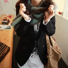 新款女装秋 韩版纯色双排扣休闲中长款修身小西装外套两件 包邮