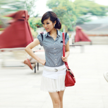 真情告白andostore露滴2012夏季新款女装纯情性感韩版格子小衬衫
