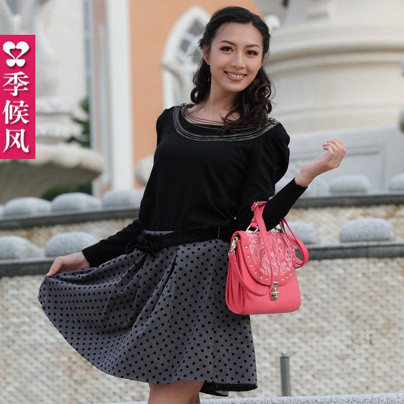 <span class=H>季候</span><span class=H>风</span> 波点女装A字裙 蝴蝶结半身裙 专柜正品