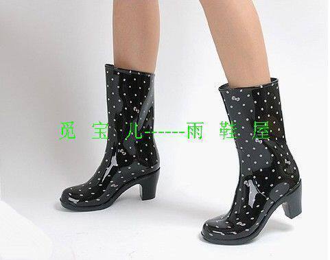 时尚日本韩国正品保暖中筒果冻女高跟雨鞋 雨靴套鞋水鞋粉结特价