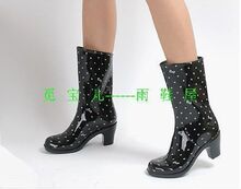 时尚外贸出口正品韩版PVC粉结高跟女雨鞋雨靴套鞋 水鞋
