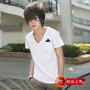 2012夏装新款韩版个性潮流男装短款非主流男士纯棉V领时尚短袖t恤