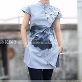 拈花制作 手绘 亚麻 幽谷 中式长上衣 (渔牌 布衣风格）
