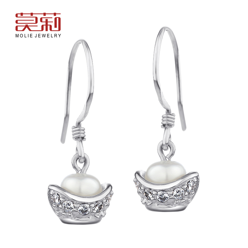 925纯银耳环 天然淡水珍珠耳坠 吉祥元宝耳饰 女 民族风饰品 925纯银耳环 天然淡水珍珠耳坠 吉祥元宝耳饰 女 民族风饰品