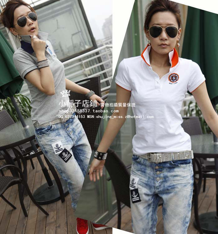 T2126526 AF 美式摩登Lady！92号双层翻领贴标TEE 会员55