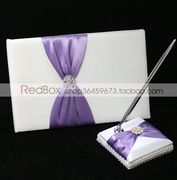 redbox结婚用品紫色主题婚礼嘉宾，签到浅紫绸带花结签到簿签名笔