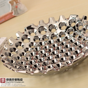  出口韩国 陶瓷零食盘 水果盘 烧烤盘 糖果盘 收纳盒 镀金银