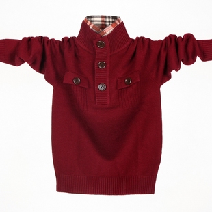  春装韩版男大童衬衫竖领羊绒衫毛线加厚款儿童毛衣羊毛针织衫