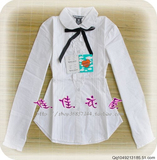 T∵W学院气质★百搭淑女款★丝绒缎带蝴蝶结公主花边白色长袖衬衫