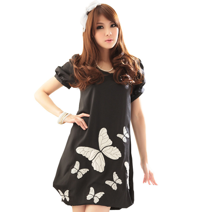 2012夏款新品大码女装胖mm夏装韩版胖人<span class=H>服饰</span>显瘦衣蝴蝶刺绣灯笼裙