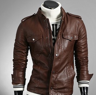  滕信新款春装时尚皮夹克衫直筒外套休闲男装外衣 皮衣男韩版