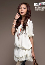 F06624韩版2010夏装<span class=H>春装</span> 女装新款女装荷叶边高腰松紧雪纺连衣裙