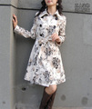 2010春新款正品杭派女装南韩印花绒长款花风衣外套跑量款