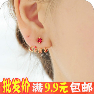  0392 韩版饰品批发 闪钻kiss 亮钻水钻耳饰 耳钉 耳环 女 满包邮