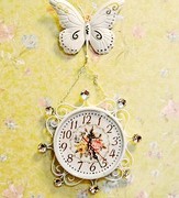 韩式蝴蝶铁艺时钟时尚创意，客厅挂钟艺术，家居饰品工艺钟表价