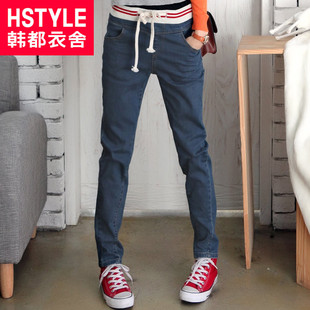  春季新款品牌时尚个性松紧腰休闲百搭修身显瘦小脚牛仔长裤女