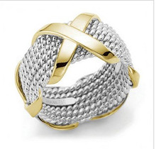 tiffany 925 joyas de plata de calidad comercial dicroicos cruzadas sobre el anillo exterior A
