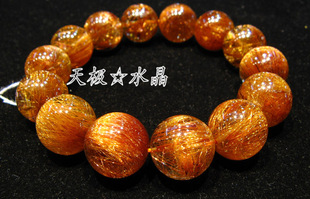  天极水晶 精美正品天然铜发晶手链16.2mm(NO.13050)~实物拍摄