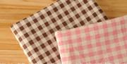 棉麻布料 窗帘布料 粉红咖色格子棉麻布料手工diy材料2米
