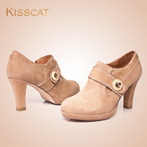KISSCAT接吻猫 2013秋季新款粗跟圆头牛皮超高跟鞋女鞋淑女