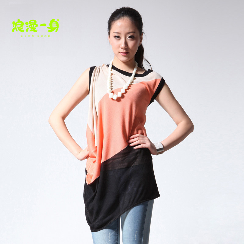 <span class=H>浪漫</span><span class=H>一</span><span class=H>身</span>2012夏新款不规则薄棉圆领短袖T恤 8.9折包邮