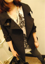 2012春装女装新款超大领 韩版帅气七分袖黑色小风衣休闲短款外套