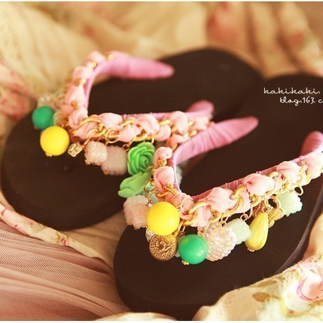 超美糖果色夹脚人字拖鞋...