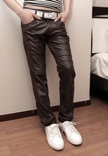 2012夏季新款男装韩版男式修身褶皱皮裤/男式长裤子