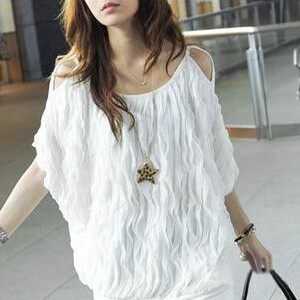 8878#（新到货）春夏装2012新款女一字露肩性感修身波浪短袖T恤衫