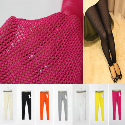 2012 sexy hole mesh Ultra-Slim candy colored leggings grid nine pencil pants feet pants 1202