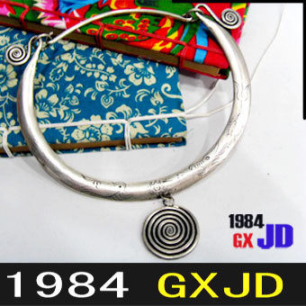 美旦1984民族风*纯手工苗银项圈01刻花复古杨丽萍风格